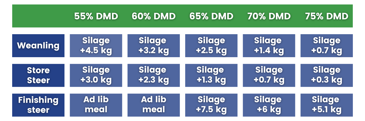 Table of feeding rates for finishing cattle 